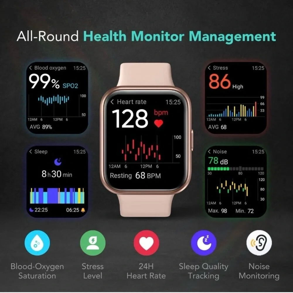 NIB SKG Pink Smart Watch V7 Pro Alexa Built-In Fitness Tracker IP68